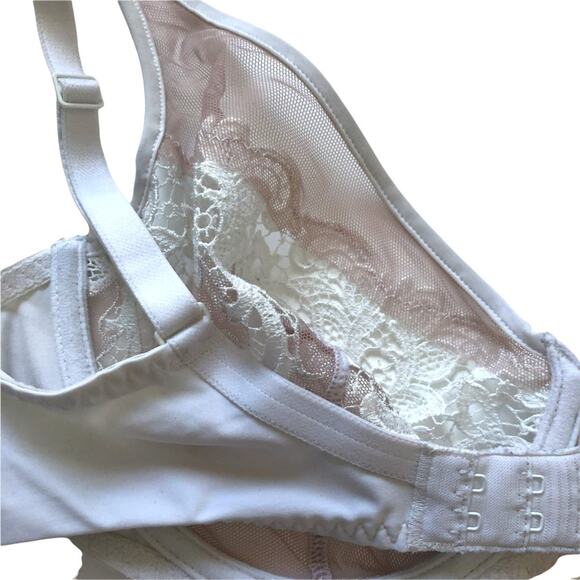 Simone Perele Saga Plunge Bra 32D Unlined Lace White Nude Sheer EUC - Picture 6 of 12